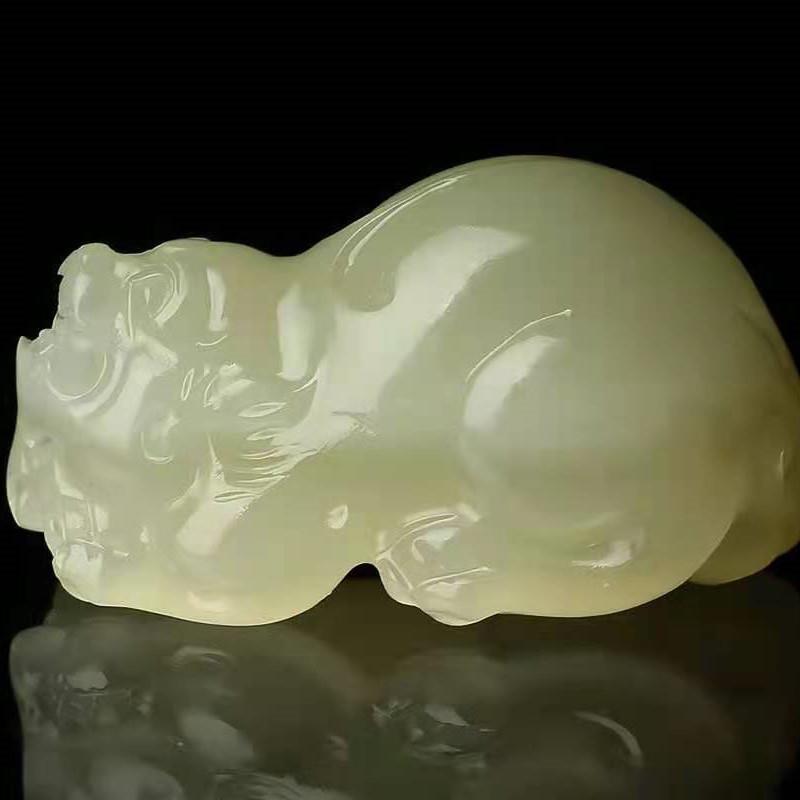 冰种阿富汗玉龙柱手把件男士貔貅 白菜青白玉手玩件把玩件