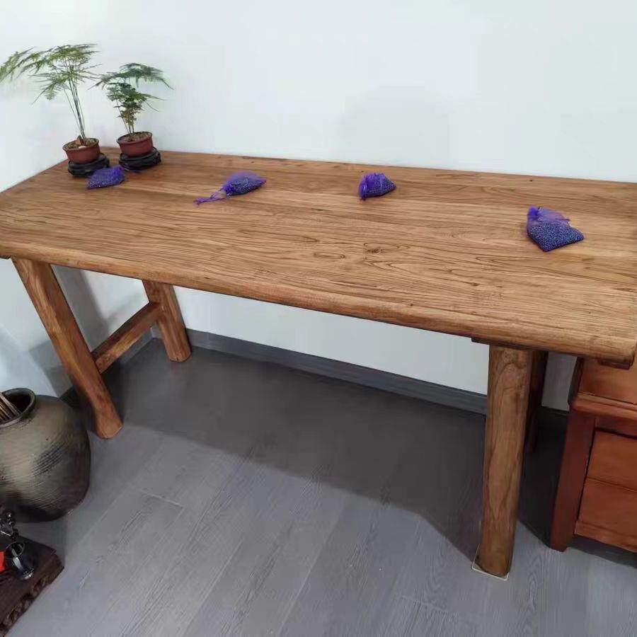 老榆木实木餐桌复古茶桌长条餐桌家用餐馆吧台书桌办公电脑桌民宿