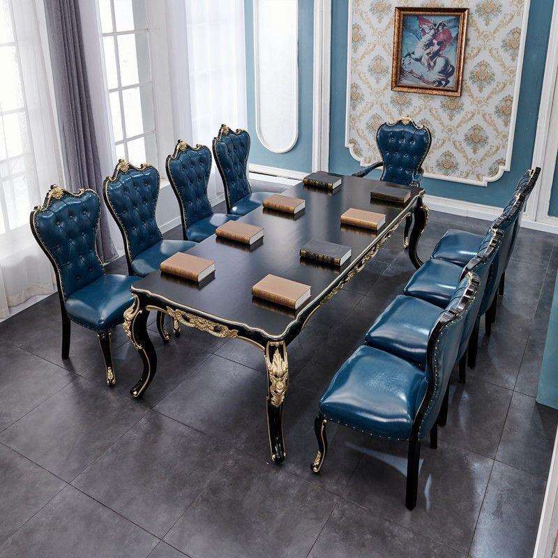 剧本杀欧式民国风餐桌椅实木长方形桌组合加长桌家用餐厅大理石桌
