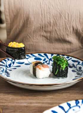 青花手绘盘子陶瓷创意釉下彩餐具不规则复古菜盘骨碟子商用备餐盘