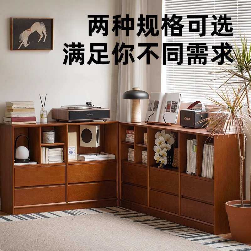 北欧实木落地书柜组合客厅日式电视柜储物柜中古玄关柜收纳展示柜