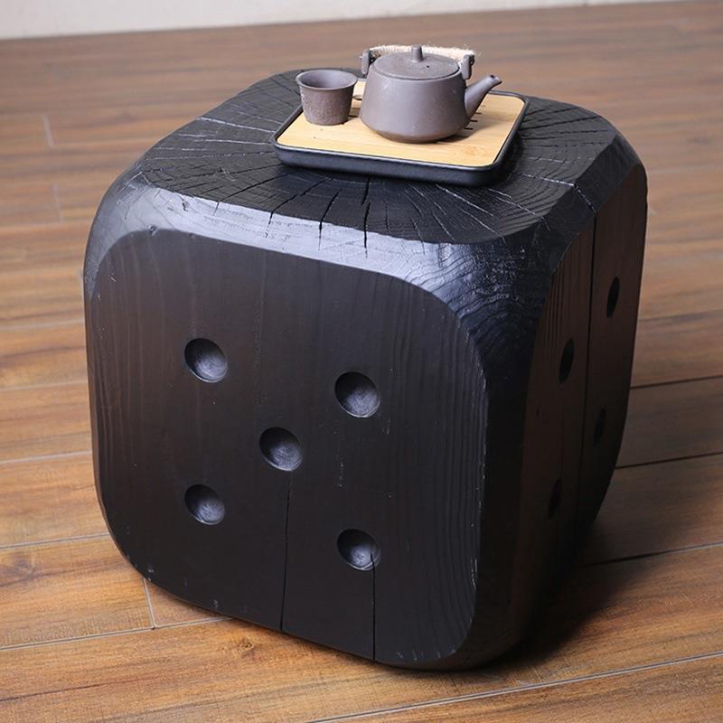 木墩子茶几个性设计骰子实木木桩底座摆件诧寂风原木碳化黑色边几