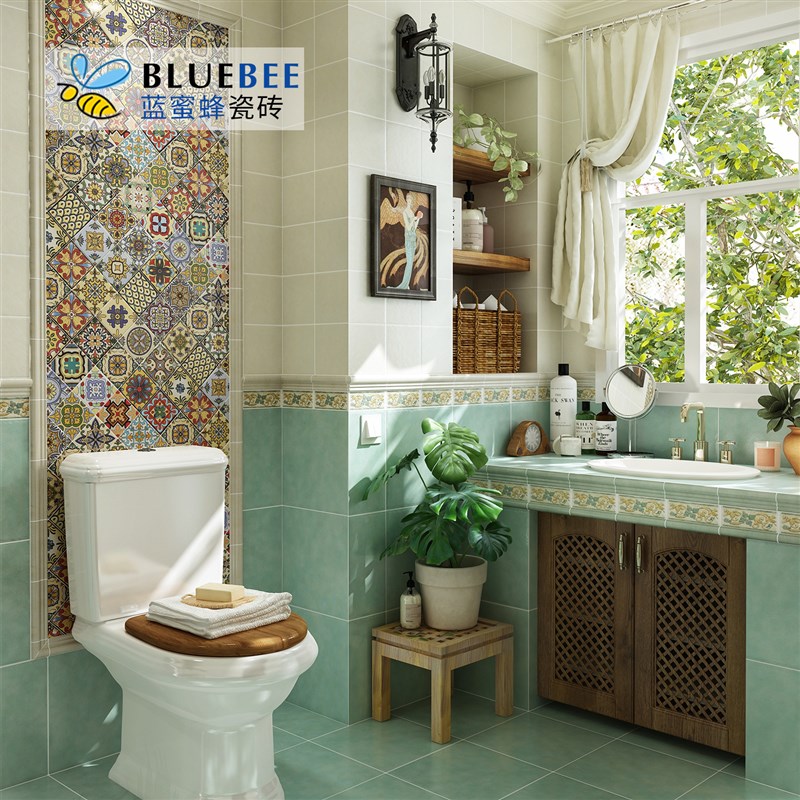 蓝蜜蜂田园仿古砖卫生间地t砖330厨卫墙砖165法式风复古阳台瓷砖