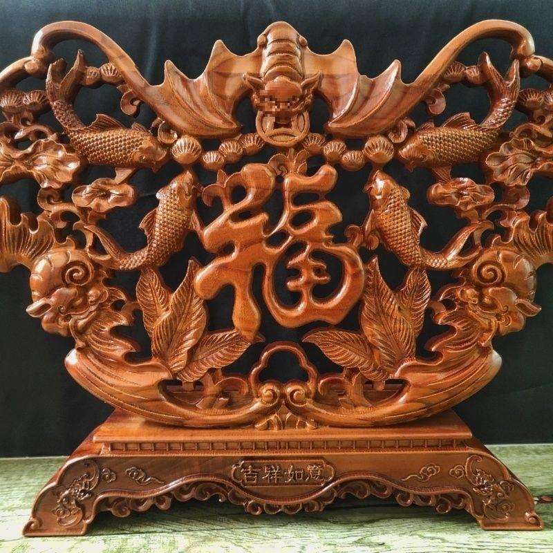 桃木工艺品福字木雕摆件雕刻玄关家居装饰品实木挂件客厅如意中式