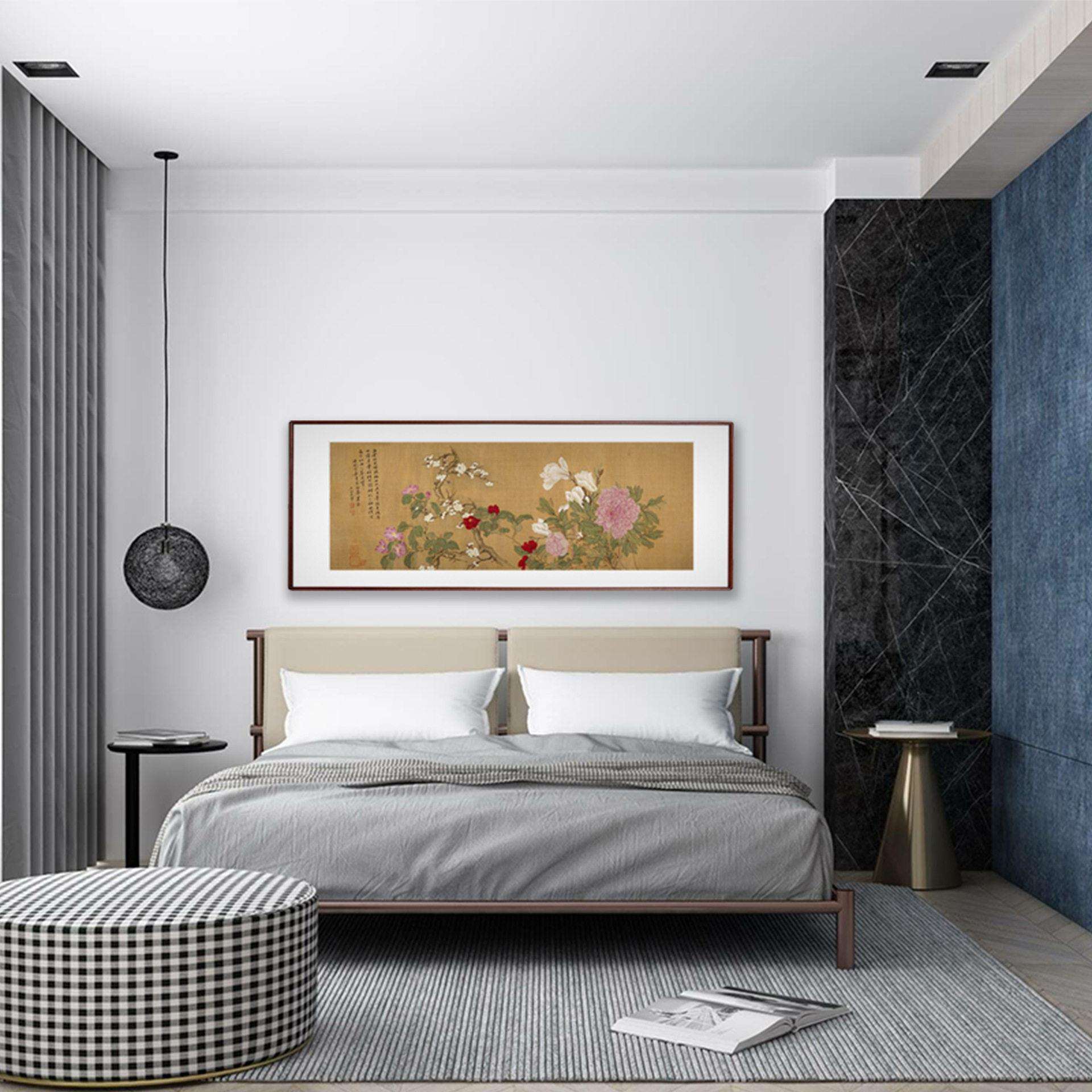 恽寿平百花图卷节选富贵吉祥中式玄关客厅卧室挂画 画框