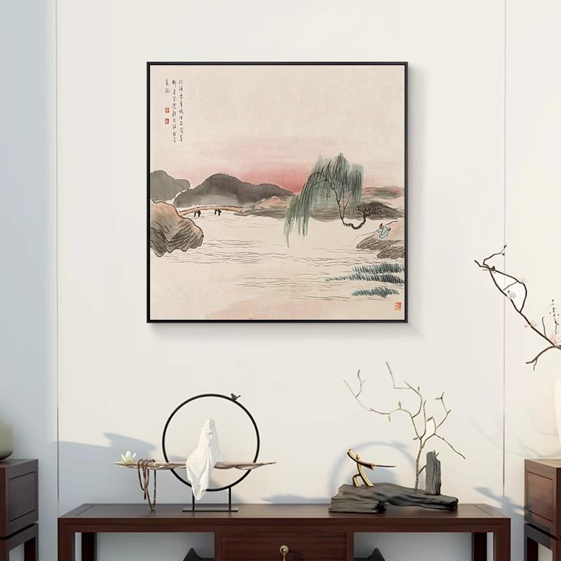 新中式风格山水挂画客厅装饰画办公室茶室齐白石国画石门二十四景