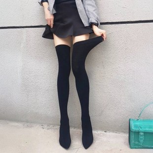 小码313233尖头高跟过膝丝袜长靴针织弹力长筒袜子靴女大码41一43