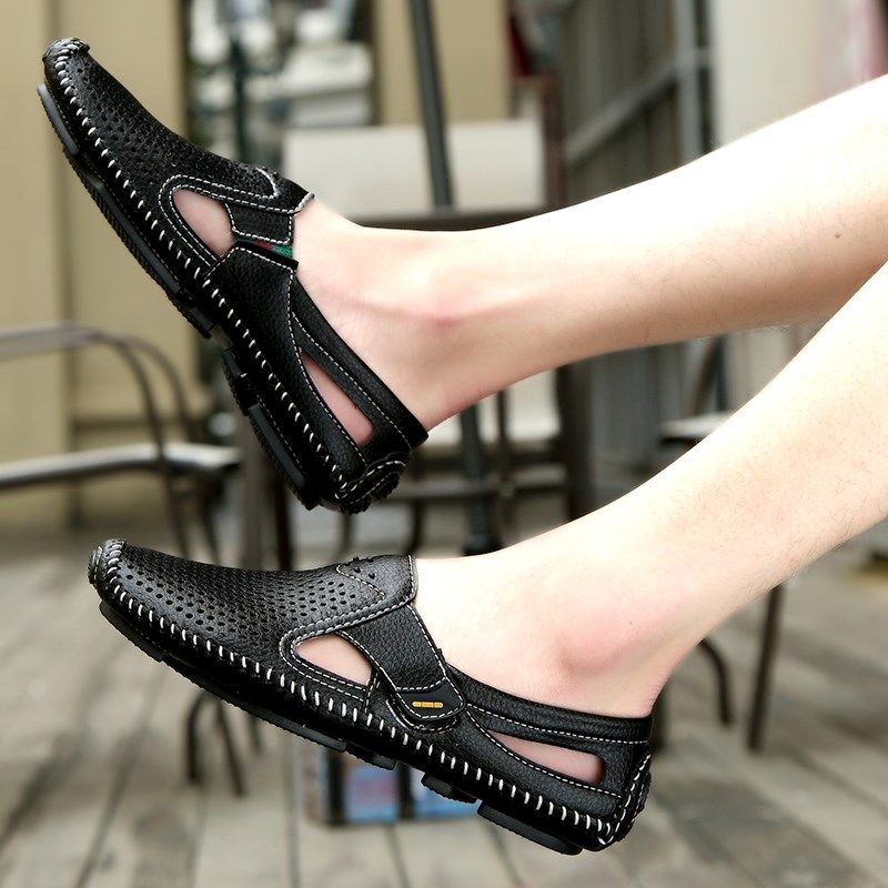 男士镂空皮鞋新款夏季男鞋豆豆鞋男懒人休闲鞋男软底开车透气凉鞋,流行男鞋,单鞋,淘宝优惠券,粉丝福利购,淘宝优惠卷