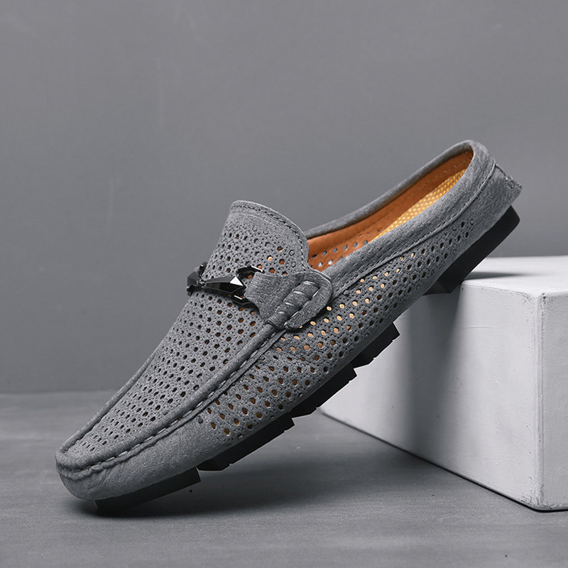 夏季真皮男士半拖鞋无后跟豆豆鞋镂空休闲皮鞋包头英伦懒人潮凉拖,流行男鞋,一字拖,淘宝优惠券,粉丝福利购,淘宝优惠卷