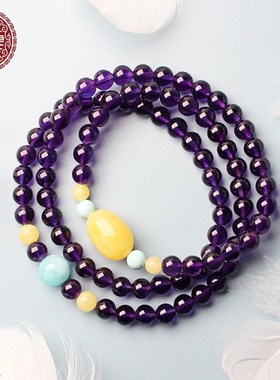 千翠坊天然紫水晶手链正品乌拉圭紫色女款手串三圈七夕情人节礼物