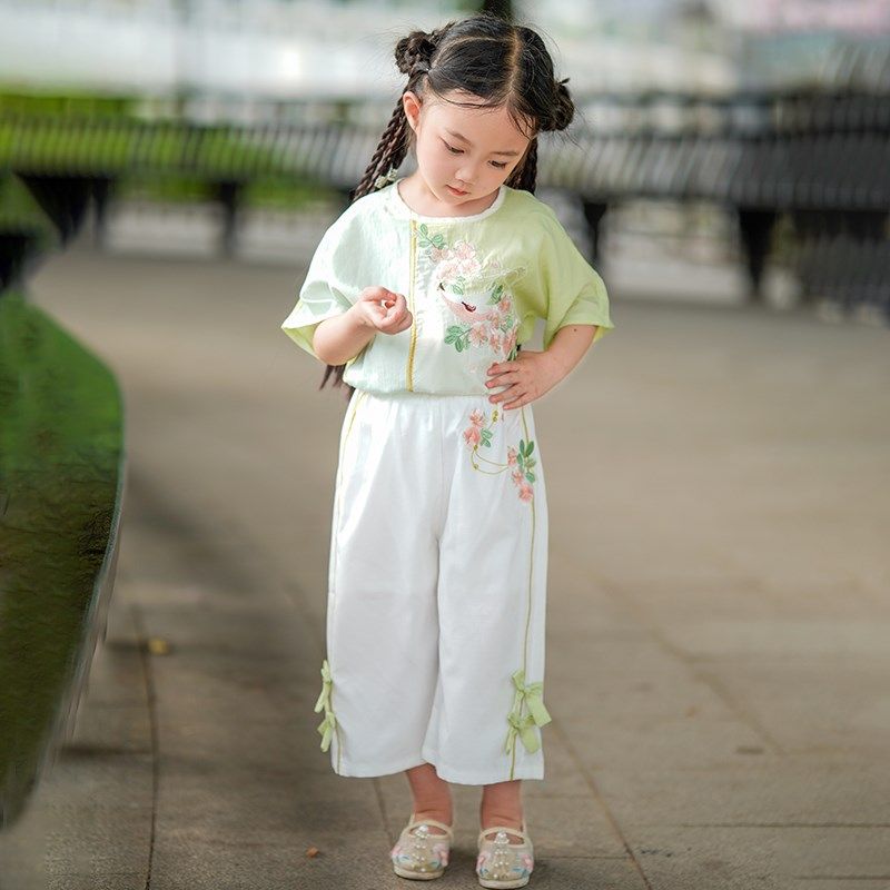 《青狐》流仙记 汉服女童夏季唐装小女孩中国风阔腿裤套装短袖