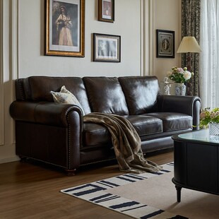 美式复古真皮沙发客厅2025新款直排中古风高级头层牛皮大巴顿沙发