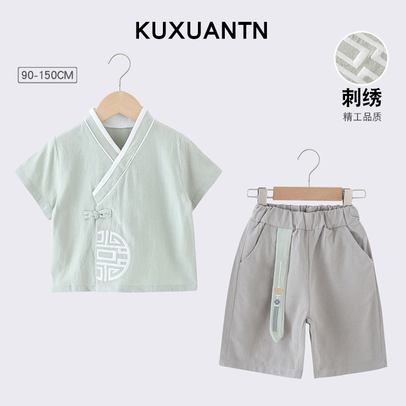 儿童汉服男童夏季薄款宝宝纯棉古装中国风唐装幼儿园国学演出服装图片