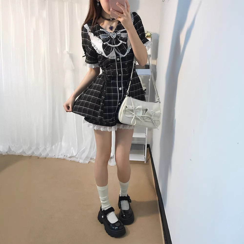 一整套小个子格子连衣裙