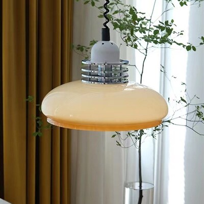 包豪斯奶油玻璃法式vintag餐厅吊灯中古风可伸缩日式侘寂吧台吊灯