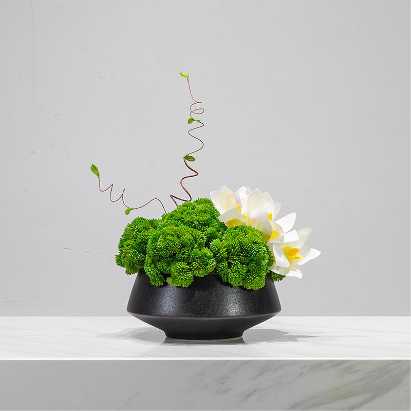 新中国风花卉人造绿色植物盆景样板间客厅售楼处入口植物芦笋盆栽