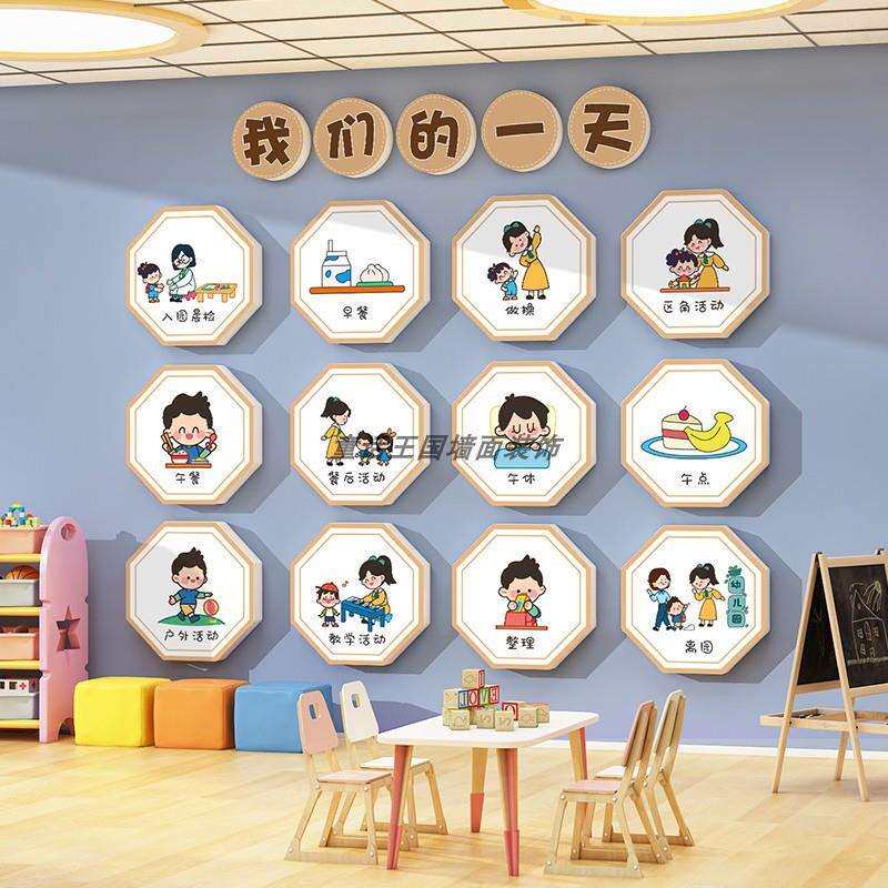 幼儿园墙面装饰环创材料主题文化墙贴成品一日生活流程图KT泡沫板