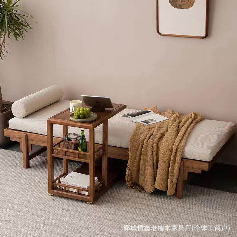 实木贵妃椅新中式休闲沙发床老榆木卧室客厅躺椅贵妃榻老榆木沙发