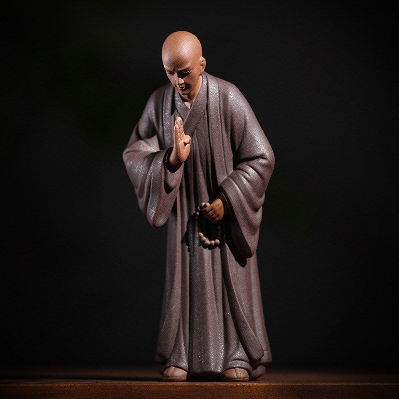 禅意小和尚摆件中式家居创意人z物陶瓷摆设小僧茶室茶桌桌面装饰