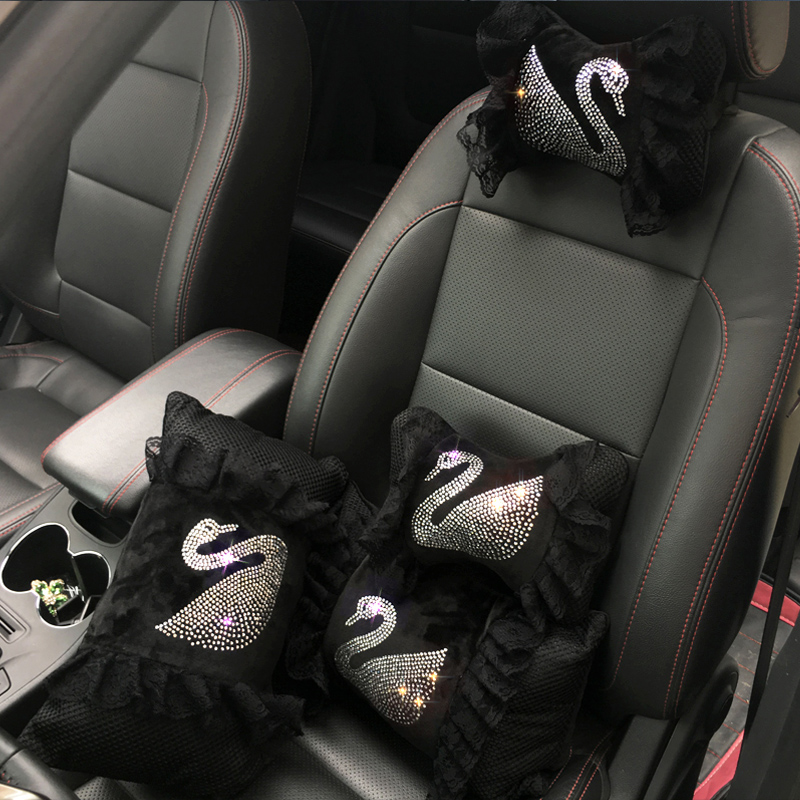 汽车头枕护颈枕车用网红r款腰靠女神烫钻天鹅可爱车载靠枕抱枕一