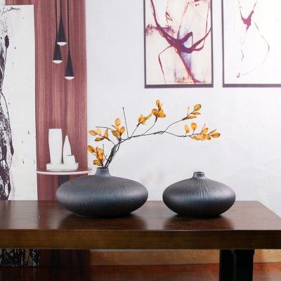新中式禅意陶瓷花黑白扁形台面小花茶室客厅酒柜装饰饰品摆件,家居饰品,花瓶,淘宝优惠券,粉丝福利购,淘宝优惠卷