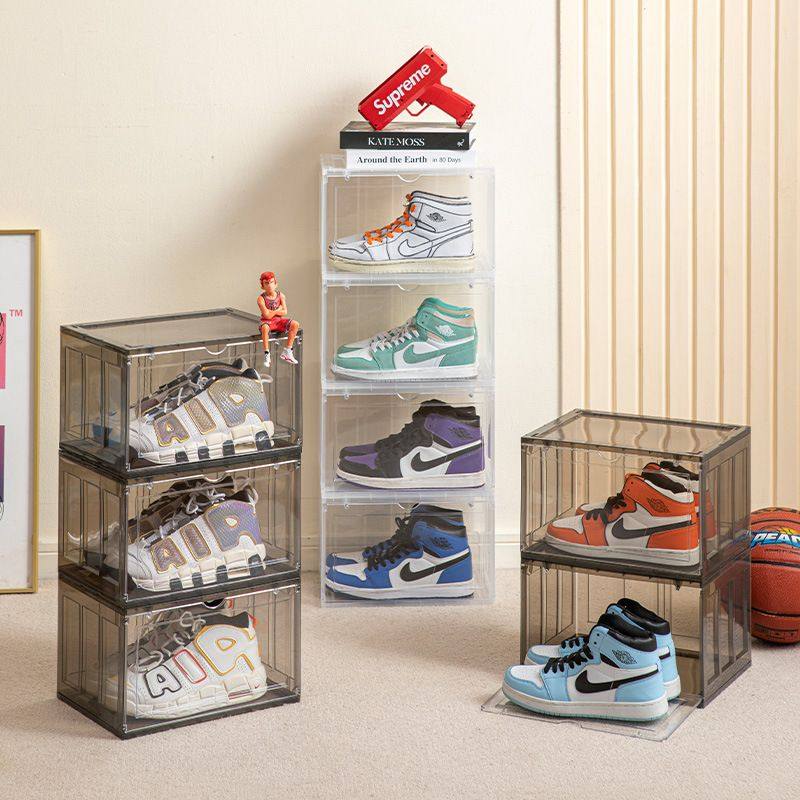 家用塑料鞋盒翻盖式透明鞋子收纳盒加厚磁吸组合鞋柜可叠加鞋架
