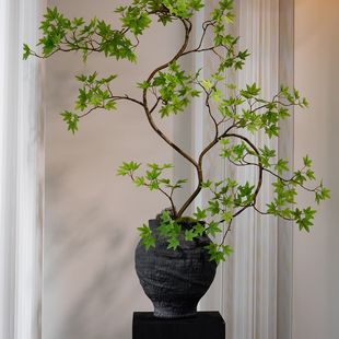 流泉枫仿真绿植宋氏美学高级假花新中式茶室装饰禅意玄关摆件盆景