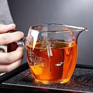 一体荷花公道杯玻璃加厚分茶器家用烧茶壶耐热茶海茶具