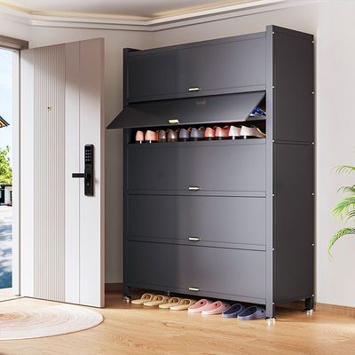 家用门口钢制鞋柜大容量玄关防尘鞋架入户收纳一体多层置物柜落地