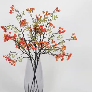 花婚庆摆设浆果秋实果冬青 玄关家居装饰红果发财果摆仕淮绢花
