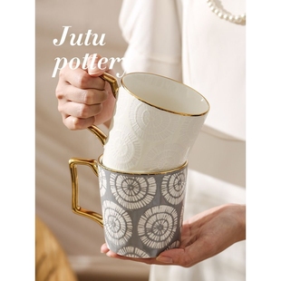 居图陶瓷釉下彩杯子家用办公室咖啡杯水杯女生大容量情侣马克杯