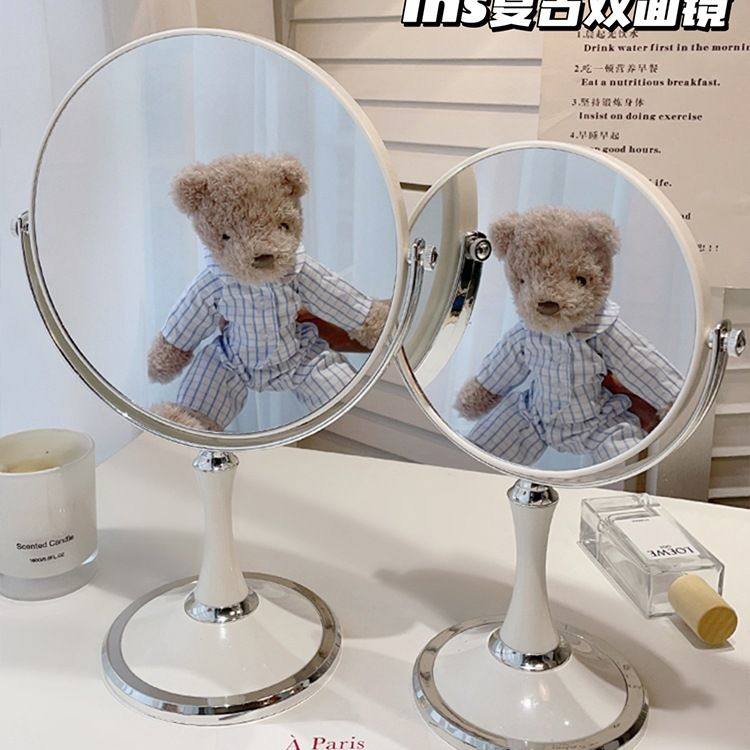 复古化妆镜梳妆台家用桌面学生宿舍卧室台式双面网红美妆放大镜子