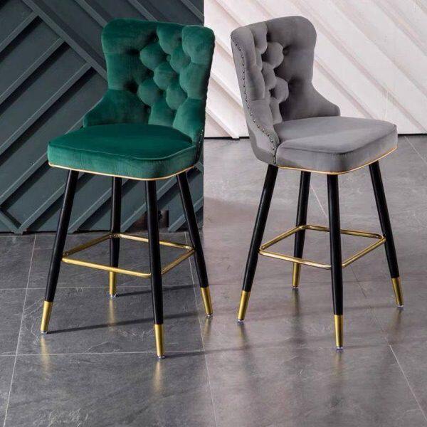 酒吧椅家用高脚凳网红岛时尚靠背绒布收银前台吧台椅子饭厅台金属