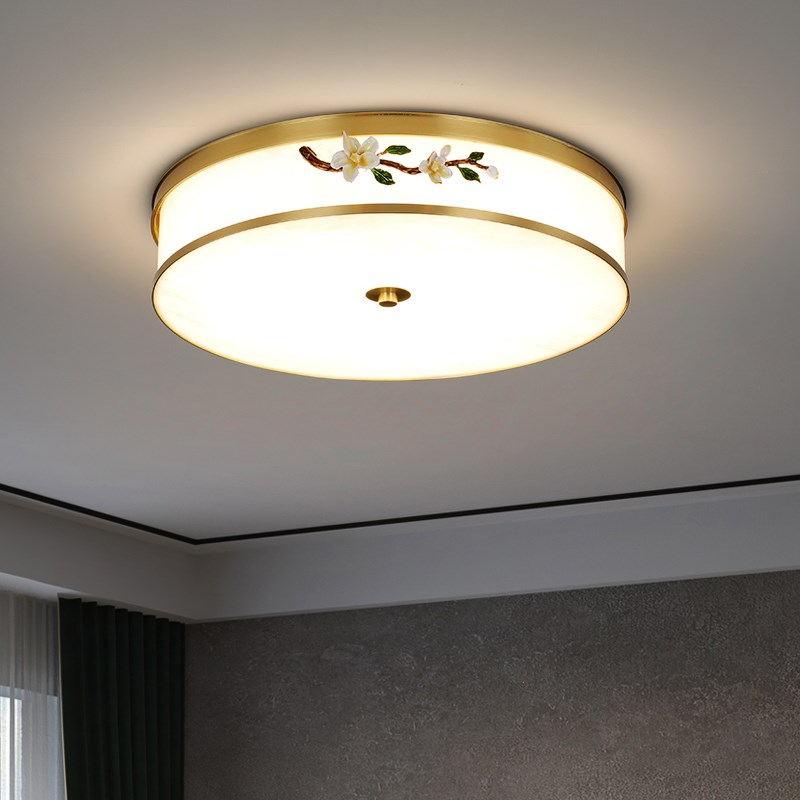 全铜新中式卧h室吸顶灯圆形现代简约主卧室灯中国风禅意书房餐厅