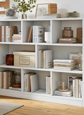 墙客厅色靠矮柜实木收纳柜书架置物架储物柜柜子书柜落地家用防尘