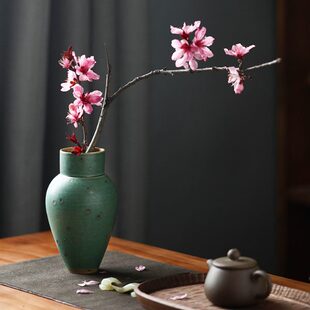 复古梵悦花器陶瓷摆件绿花瓶手工居家客厅中式民宿禅意插花风桌面