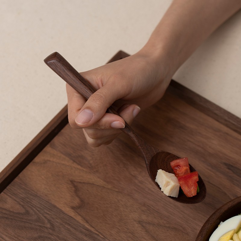 梵瀚 日式木勺吃饭家用木质调羹勺蜂蜜J黑胡桃木筷子勺子餐具套装