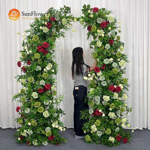 绿色系玫瑰花绣球花森女系人造精美花拱门用于婚礼装扮商场开业