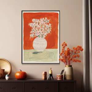 春暖花开 原木风花卉玄关装饰画餐厅桌边红色壁画新中式喜庆挂画
