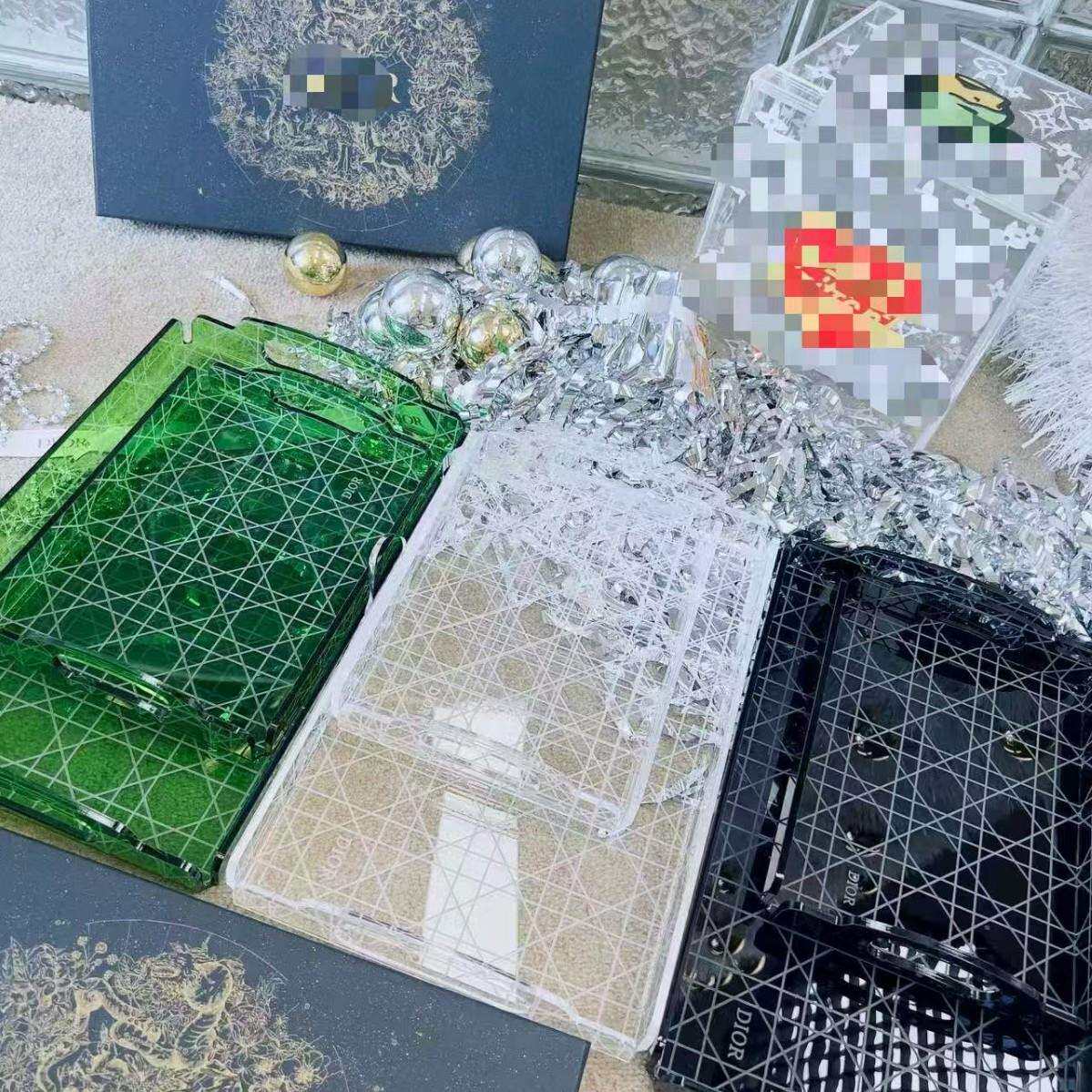 轻奢网格亚克力装饰托盘长方形茶盘水果盘家用客厅茶几桌面收纳盘