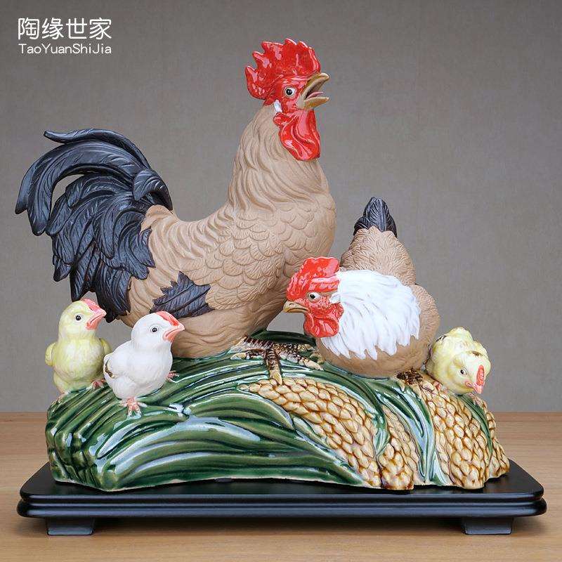 石湾公仔仿真动物陶瓷公鸡母鸡小鸡摆件客厅酒柜隔断家居软装饰品