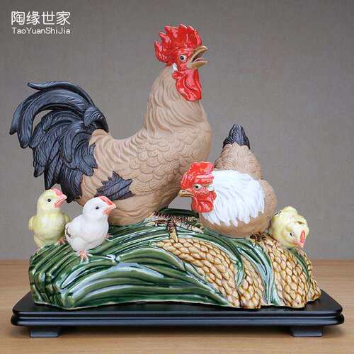石湾公仔仿真动物陶瓷公鸡母鸡小鸡摆件客厅酒柜隔断家居软装饰品