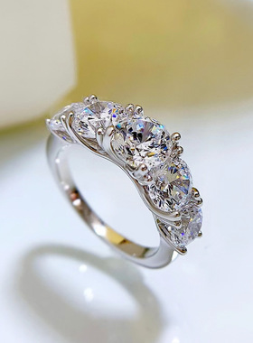 S925纯银莫桑石排戒轻奢高级爆款小众设计指环女直销