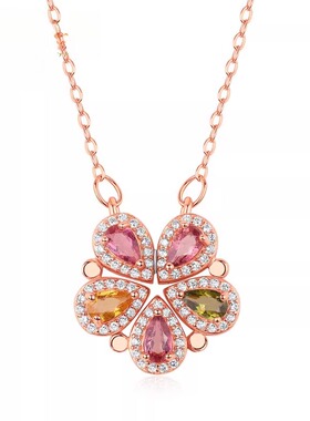 时尚流行天然碧玺双用款吊坠s925银镶嵌彩宝项链女设计感项饰