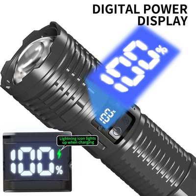 跨境新款60W+30LED多功能数字显示强光手提灯XHP360+30LED手电筒