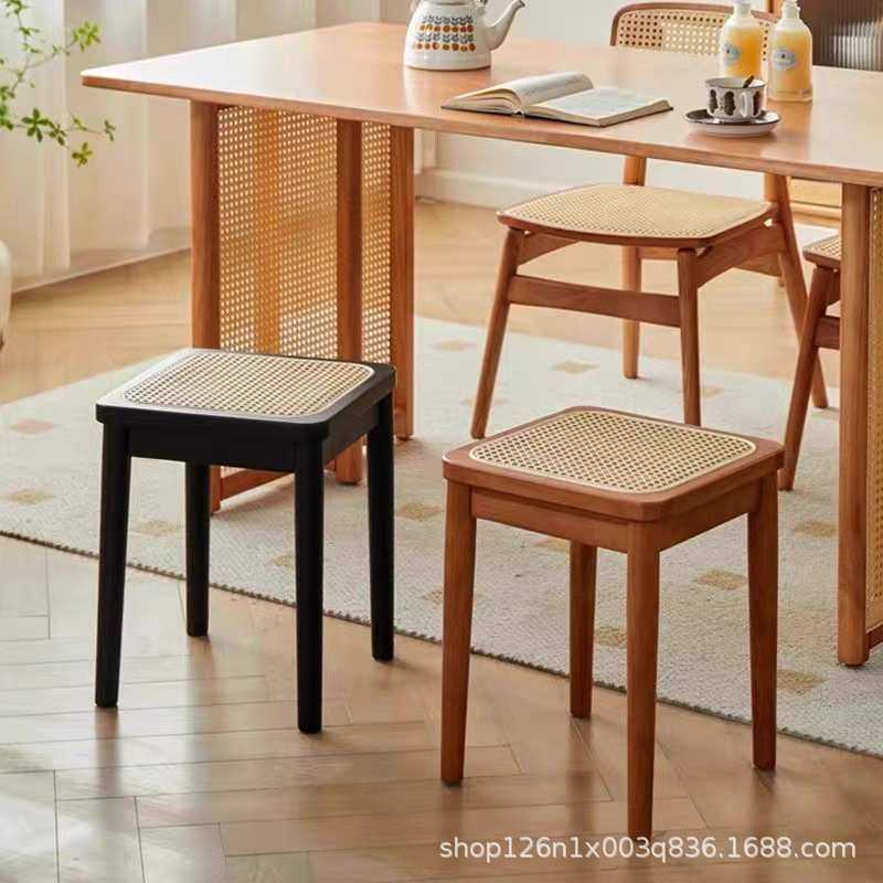 实木藤编凳子家用可叠放方凳中古风客厅客人备用凳高板凳餐桌椅子,3C数码配件,USB灯,淘宝优惠券,粉丝福利购,淘宝优惠卷