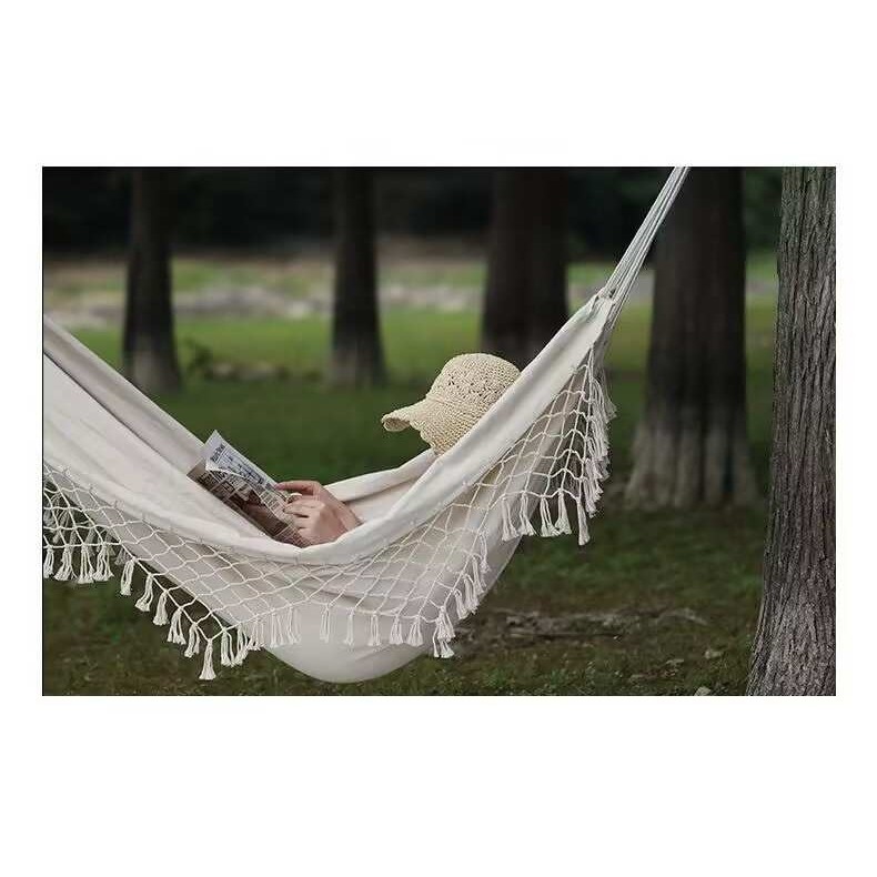 户外吊床单双人露营休闲吊床秋千春游流苏弯棒野营防侧翻帆布吊篮,3C数码配件,USB灯,淘宝优惠券,粉丝福利购,淘宝优惠卷