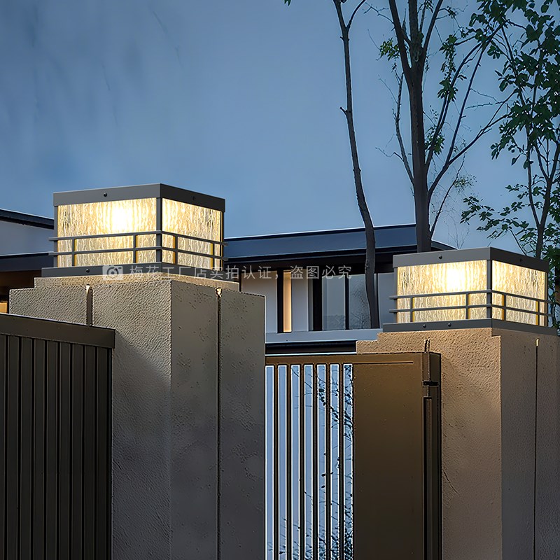 太阳能柱头e灯户外别墅庭院门柱灯大门两侧围墙柱子灯室外防水接