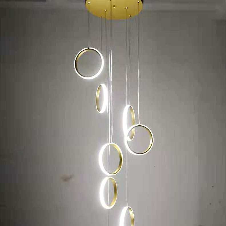 现代简约复式楼中空大厅灯具北欧led走廊loft客厅别墅楼梯长吊