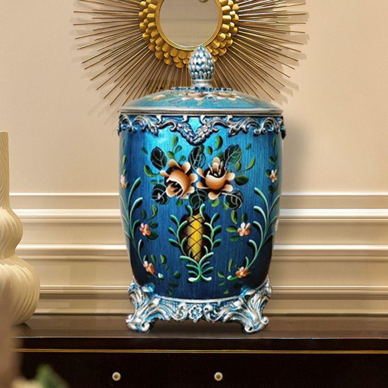 欧式客厅茶几桌面纸篓垃圾桶带盖家用装饰品大号树脂收纳桶摆件
